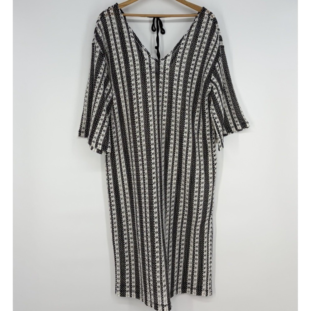H&M Black White Jacquard Knit Midi Dress L Crochet Hippie Boho Travel Vacay Swim